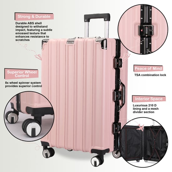 Harde roze koffer, robuuste 8-wiel bagage, handbagagetas - Image 3