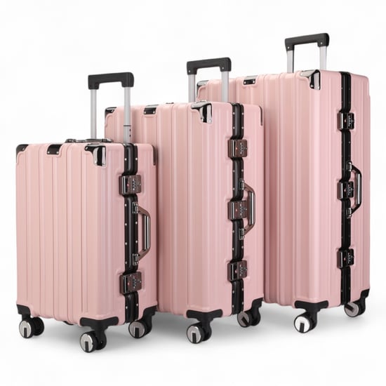 Harde roze koffer, robuuste 8-wiel bagage, handbagagetas - Image 4