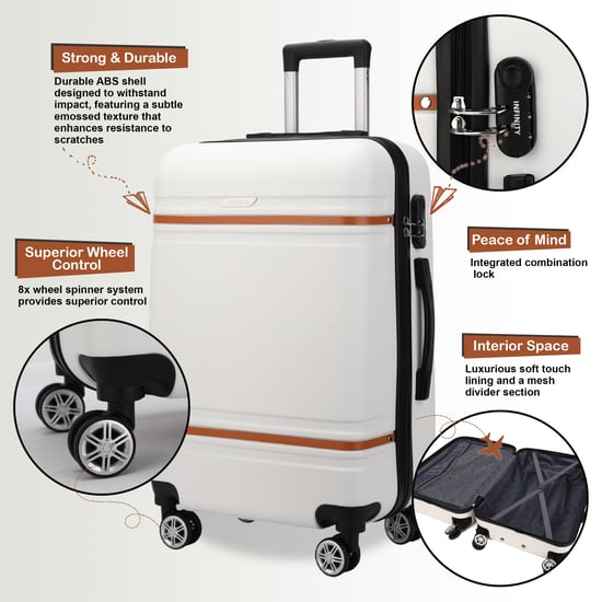 Harde crèmekleurige witte handbagagekoffer, robuuste ABS lichtgewicht bagage, vakantietas - Image 3