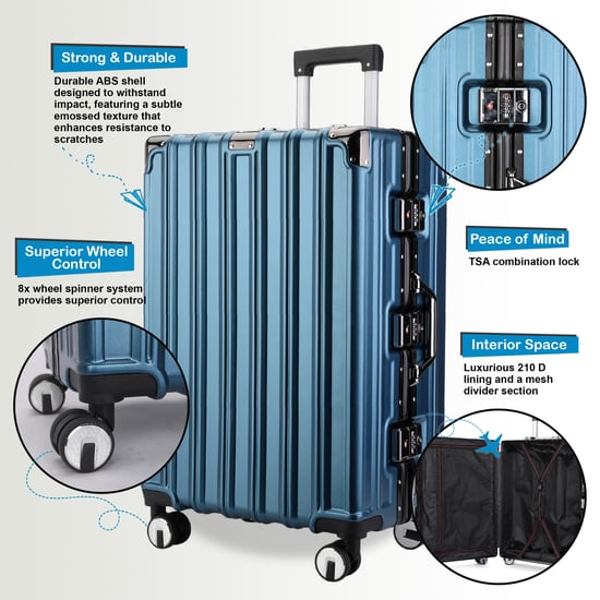 Harde blauwe koffer, robuuste 8-wiel bagage handbagage tas - Image 3
