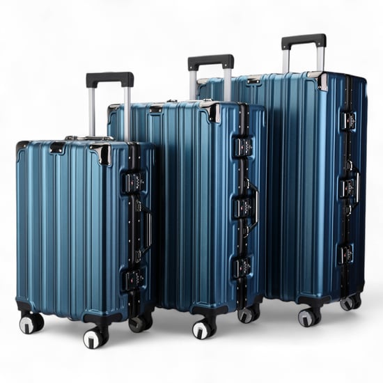 Harde blauwe koffer, robuuste 8-wiel bagage handbagage tas - Image 4