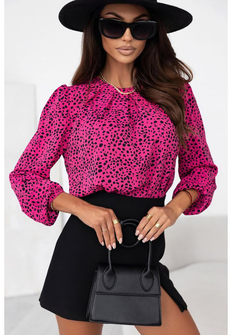 Dames Leoppard Ronde Hals Ballonmouw Blouse - Image 1