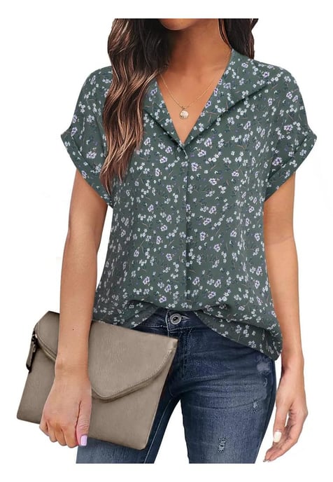 Damesblouse met kraag en korte mouwen - Image 1