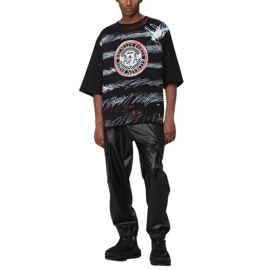 Balmain Paris Graffiti Coin Logo Zwart T-shirt - Image 5