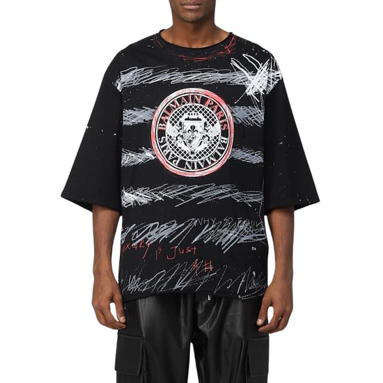 Balmain Paris Graffiti Coin Logo Zwart T-shirt - Image 6