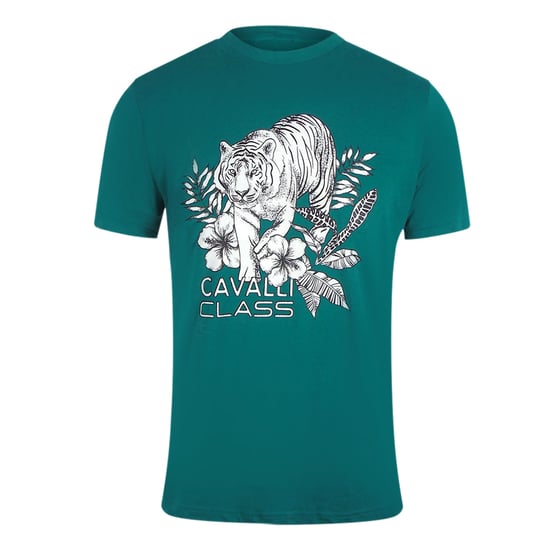 Cavalli Class Tiger Floral Logo Groen T-shirt - Image 1