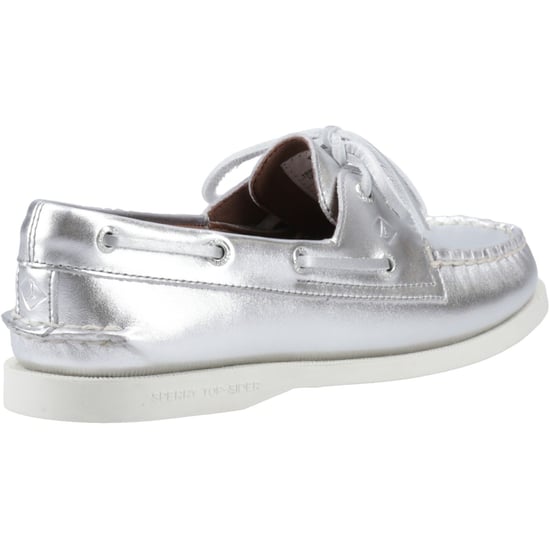 Sperry Authentic 2 Eye Dames Bootschoenen Van Zilver Leer - Image 2