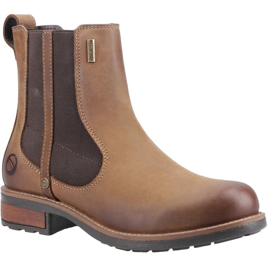 Cotswold Notgrove Leren Damesschoenen Bruine Platte Chelsea Laarzen - Image 1