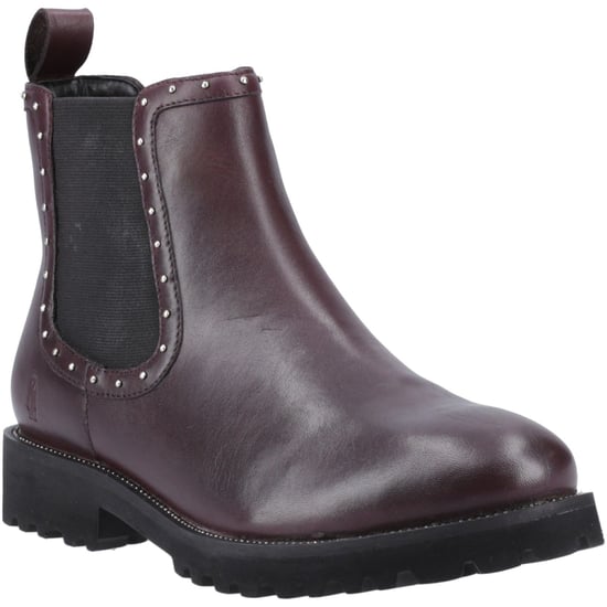 Hush Puppies Gwyneth Leren Dames Platte Chelsea Laarzen In Prune Kleur - Image 1