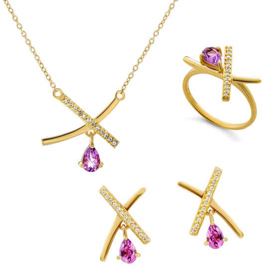 Orphelia 'Charlotte' Dames 925 Sterling Zilveren Set: Ketting + Oorbellen + Ring - Gouden SET-7580/A - Image 1