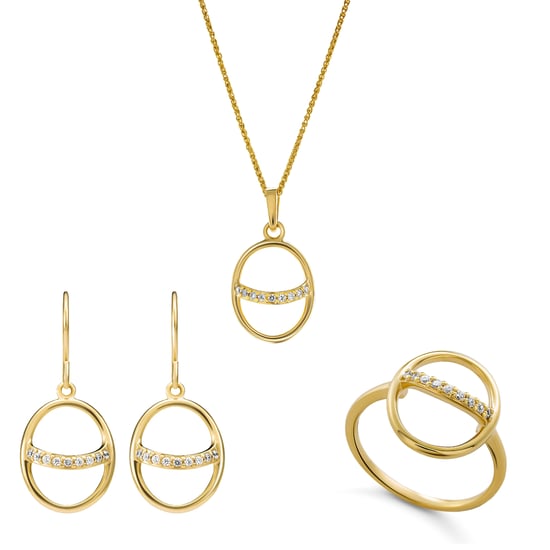 Orphelia 'Amaliada' Dames 925 Zilveren Set: Ketting + Oorbellen + Ring - Gouden SET-7572 - Image 1