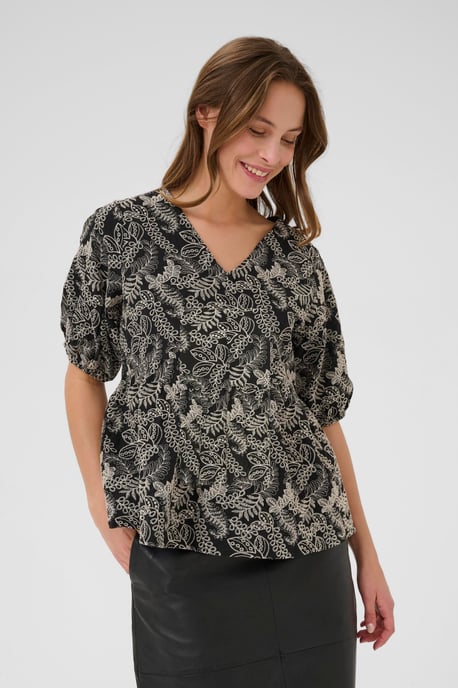Blouse met korte mouwen CUtaylar Relaxed fit black offwhite - Image 3