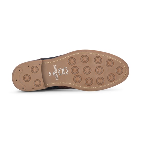 Justin Reess Heren Bruine Leren Marineblauwe Tweed Oxford Schoenen - Teddy - Image 5