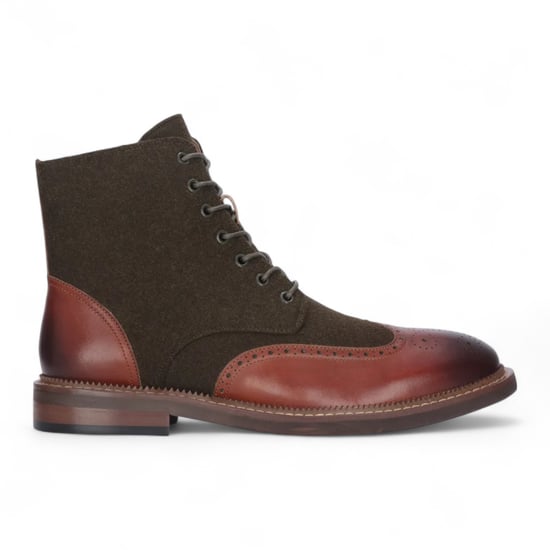 Justin Reess Heren Khaki Bruine Brogue Leren Enkellaarsjes - Clifford - Image 1