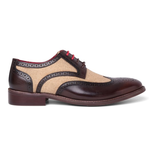 Justin Reess Heren Bruine Leren Canvas Detailing Brogue Schoenen - Cole - Image 1