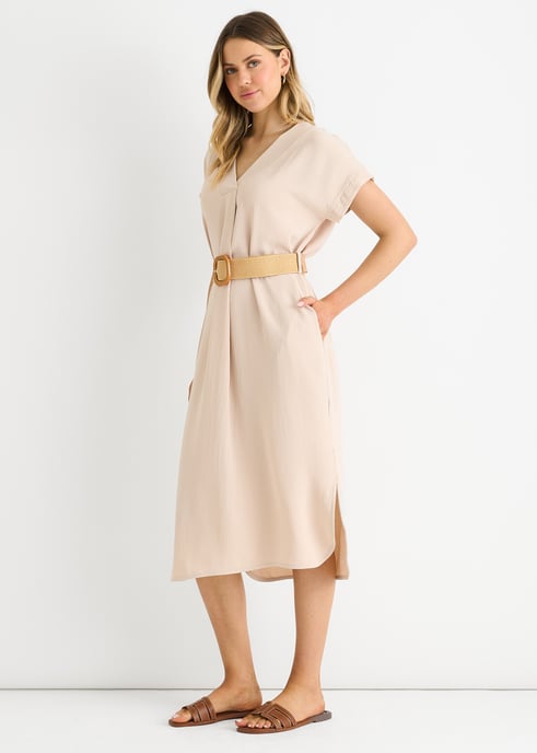 Beige Air Flow oversized jurk met ceintuur - Image 3