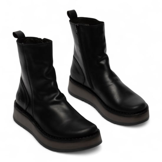 Fly London Dames Zwarte RENO053FLY Leren Enkellaarsjes met Rits en Platform Comfort - Image 3