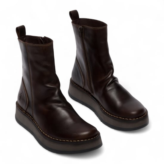 Fly London Dames Donkerbruine RENO053FLY Leren Enkellaarsjes met Rits en Platform Comfort - Image 3