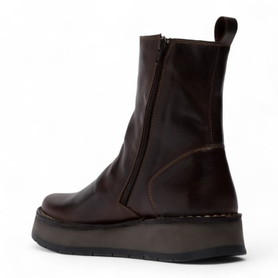 Fly London Dames Donkerbruine RENO053FLY Leren Enkellaarsjes met Rits en Platform Comfort - Image 4