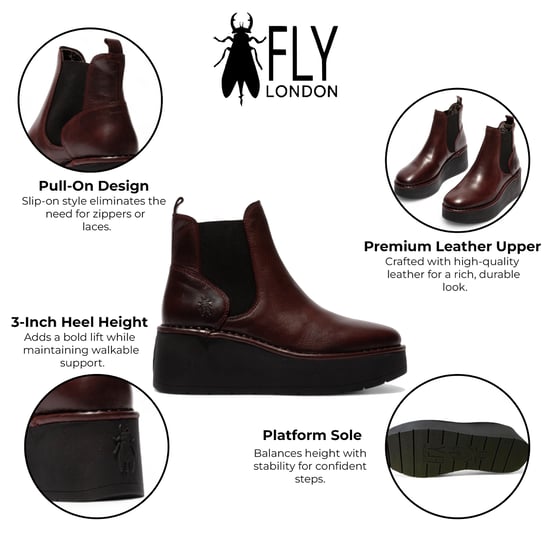 Fly London Dames Wijnrode HELY268 Chelsea Leren Enkellaarsjes met Platform Comfort - Image 2