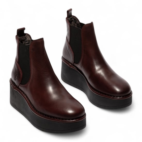 Fly London Dames Wijnrode HELY268 Chelsea Leren Enkellaarsjes met Platform Comfort - Image 3