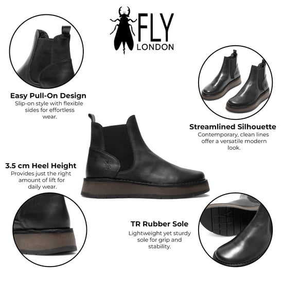 Fly London Dames Zwarte RAWI131 Chelsea Leren Enkellaarsjes met Klassieke Comfort - Image 2