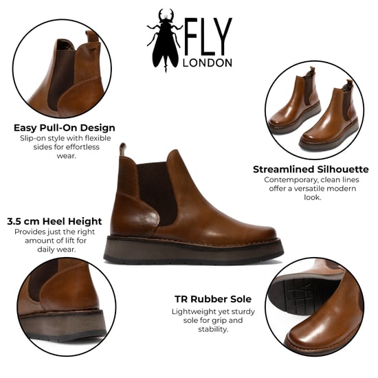 Fly London Dames Camel Brown RAWI131 Chelsea Leren Enkellaarsjes met Klassieke Comfort - Image 2