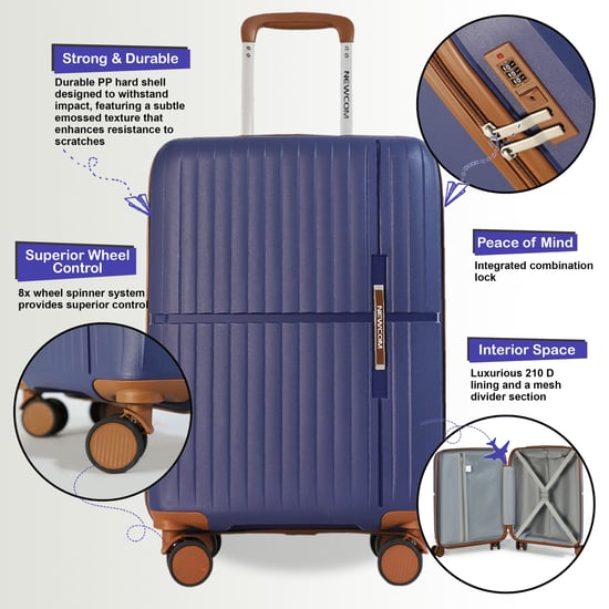 Harde schaal marineblauwe sterke koffer met 8 wielen, handbagage, vakantiekoffer - Image 3