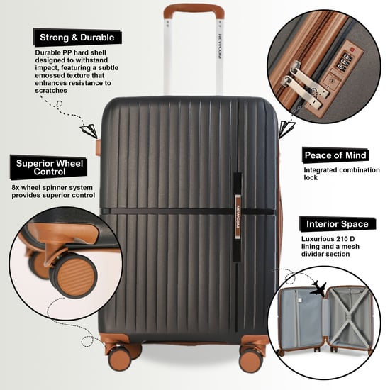 Harde zwarte, sterke koffer met 8 wielen, handbagage, vakantiekoffer - Image 3