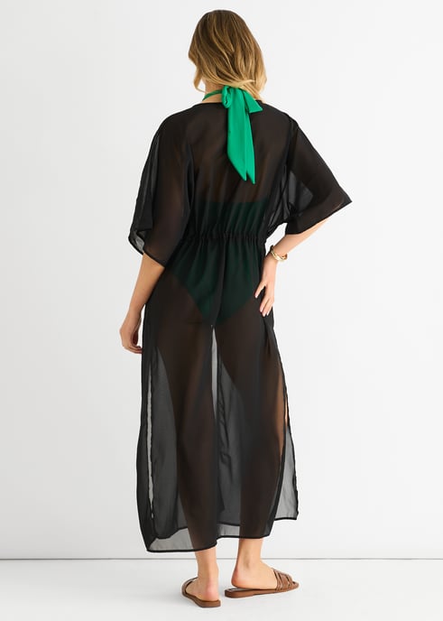 Zwarte, vloeiende, open strandkimono - Image 4