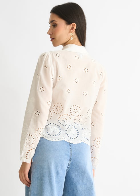 Wit Katoenen Broderie Schulp Boxy Shirt - Image 4