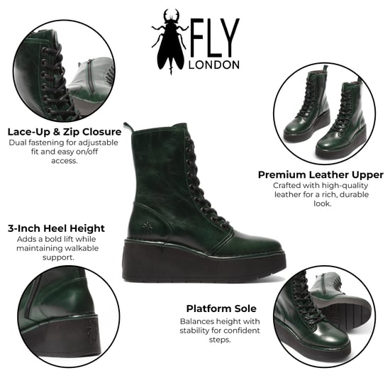 Fly London Dames Petrol Groene HAIT273 Leren Veterschoenen met Dikke Plateauzool - Image 2
