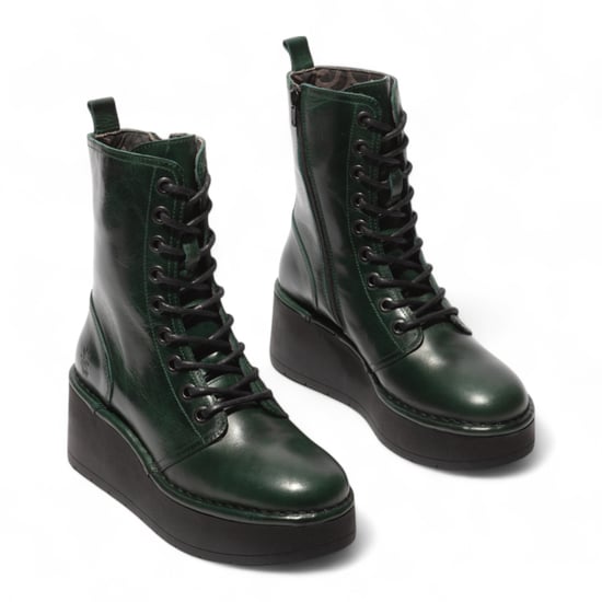 Fly London Dames Petrol Groene HAIT273 Leren Veterschoenen met Dikke Plateauzool - Image 3