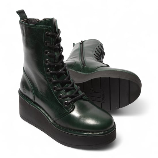 Fly London Dames Petrol Groene HAIT273 Leren Veterschoenen met Dikke Plateauzool - Image 5
