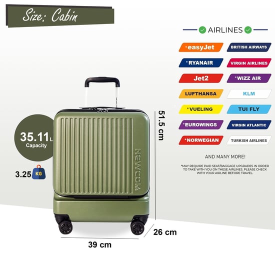 Duurzame EasyJet Ryanair 39 x 26 x 51,5 cm olijfgroene voorkoffer met open cabine - Image 2