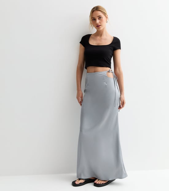 Zilveren Satijnen Maxi Rok - Image 3
