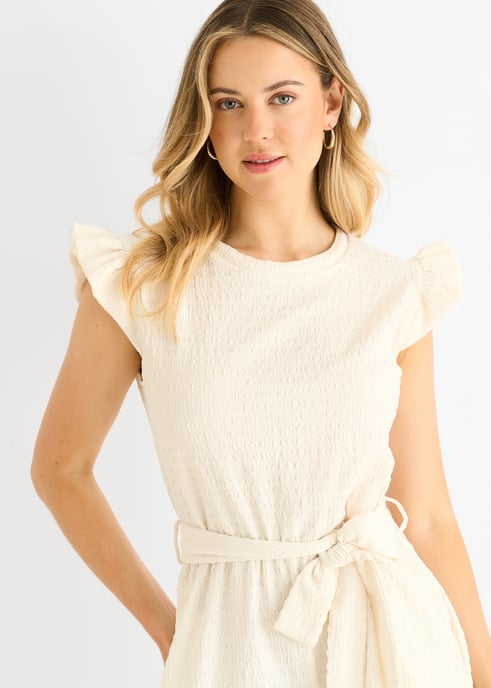 Crème Stretch Textuur Franje Elastische Taille Playsuit - Image 2