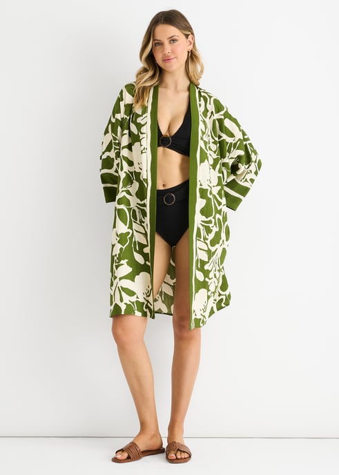 Zwarte zomerkimono met opdruk op het strand - Image 1
