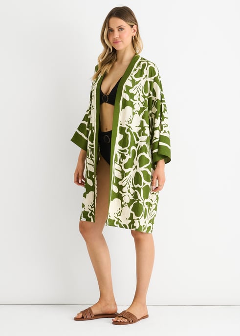 Zwarte zomerkimono met opdruk op het strand - Image 3