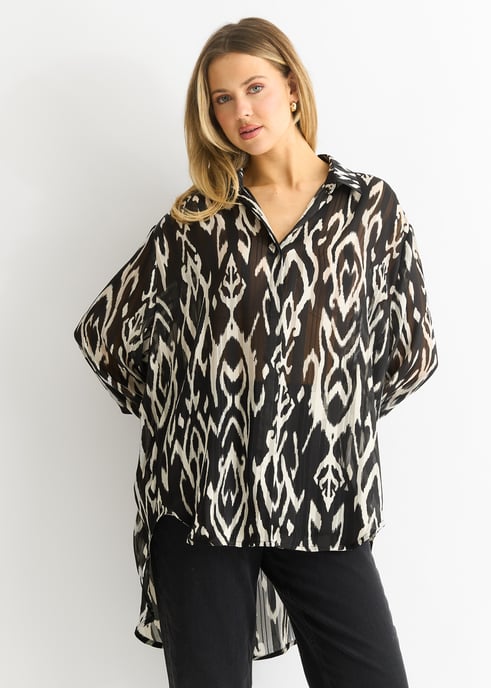 Oversized shirt met mono abstracte print - Image 2