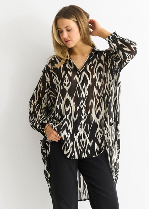 Oversized shirt met mono abstracte print - Image 3