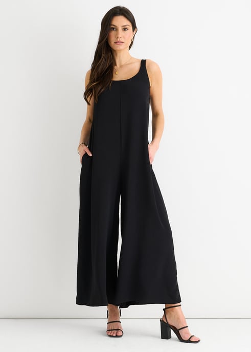 Zwart Air Flow Jumpsuit met bandjes en wijde pijpen - Image 1
