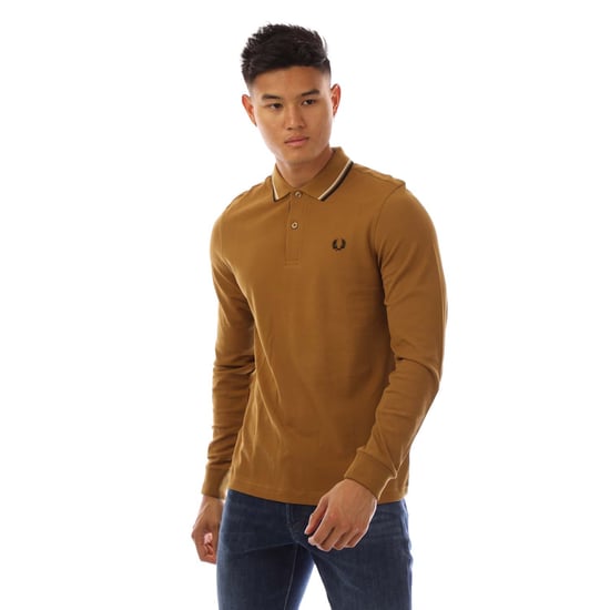 Herenpolo Fred Perry lange mouw met dubbele punt in geel - Image 1