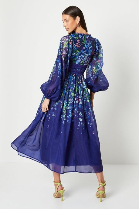 Organza Floral Placement Lace Trim Midaxi Dress - Image 3