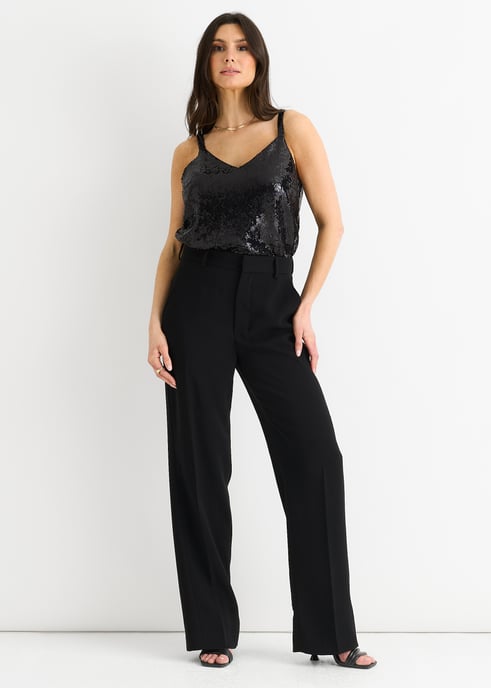 Zwart Pailletten V Hals Cami Top - Image 1