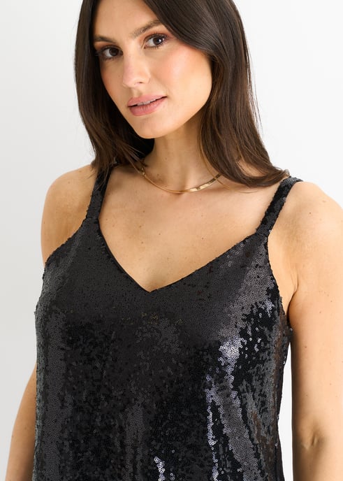 Zwart Pailletten V Hals Cami Top - Image 2