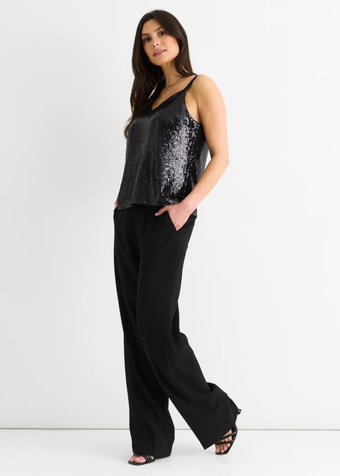 Zwart Pailletten V Hals Cami Top - Image 3
