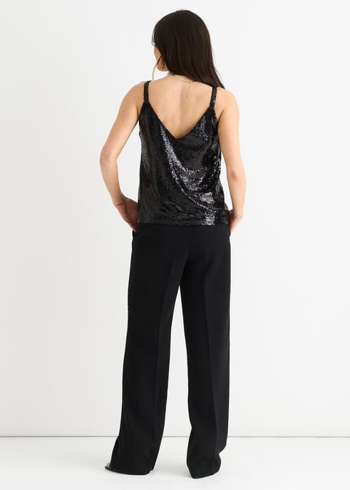 Zwart Pailletten V Hals Cami Top - Image 4