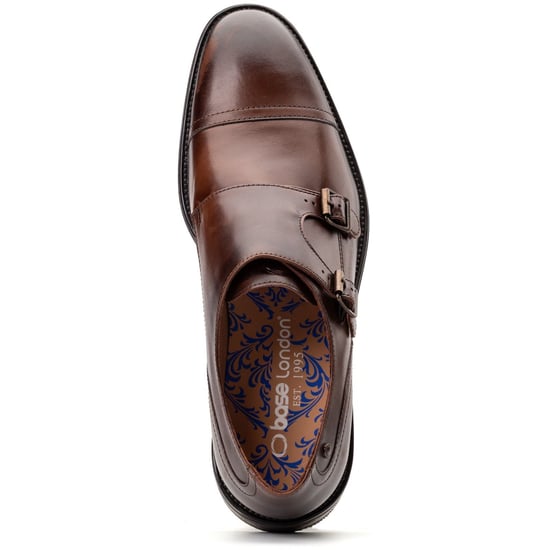 Base London Taper Leren Heren Bruine Dubbele Monk Schoenen - Image 4