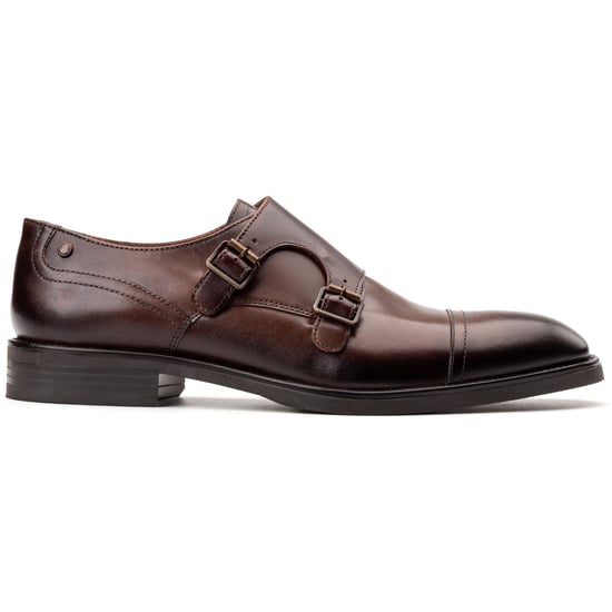 Base London Taper Leren Heren Bruine Dubbele Monk Schoenen - Image 5